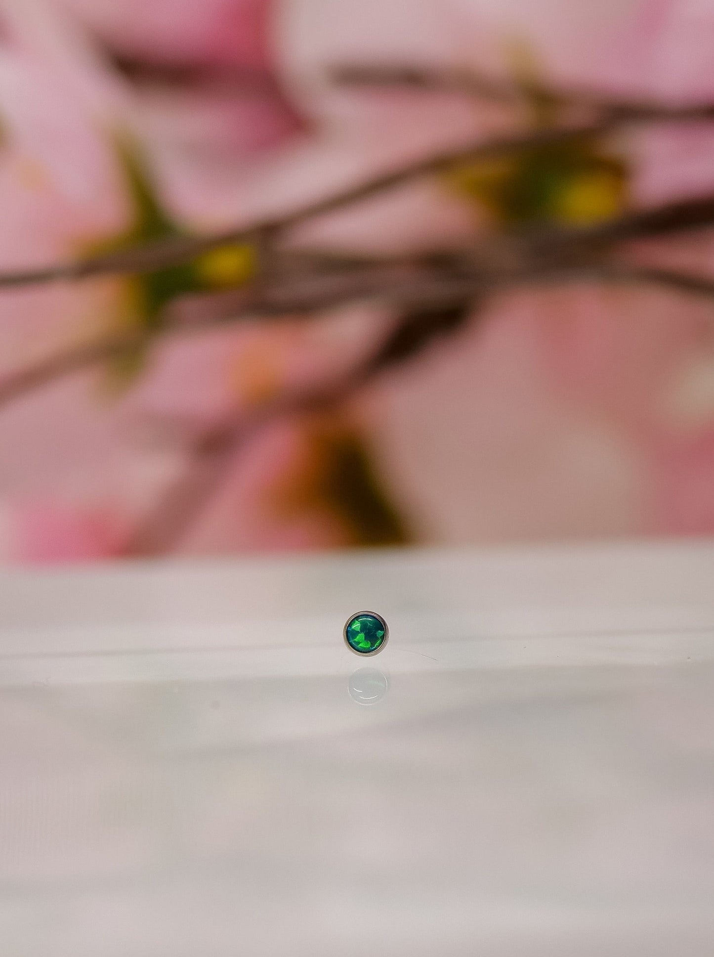 small blue or green opal stone threadless perfect for nostril piercings or ear loes