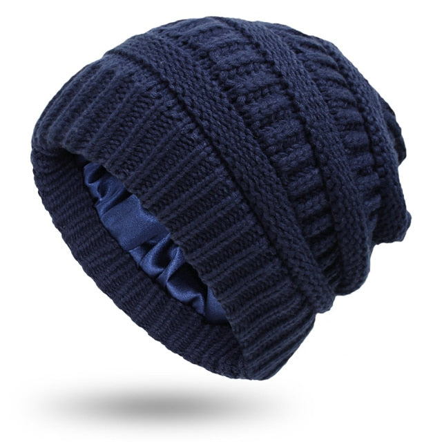Knitted Satin Silk Lined Beanie Hat