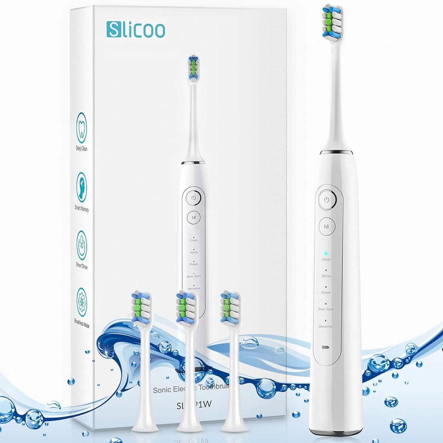 Slicoo Sonic Electric Toothbrush with 4 Brush Heads