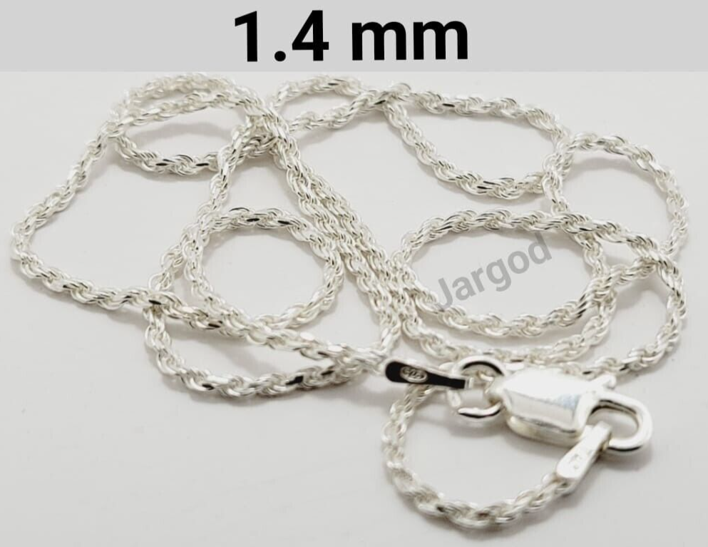 Real Solid 925 Sterling Silver Rope Diamond-Cut Chain Necklace 1.4mm Italy Jargod