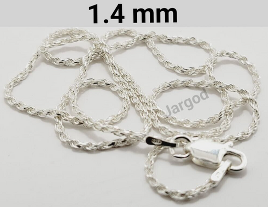 Real Solid 925 Sterling Silver Rope Diamond-Cut Chain Necklace 1.4mm Italy Jargod