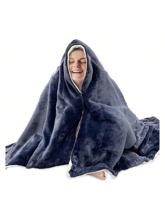 Homehours Faraday Blanket for Sleeping, Big Size 50IN * 60IN 127CM * 152CM Thick Faraday Blanket for Belly, Warm White Berber Fleece and Navy Blue Flannel with Faraday Fabric