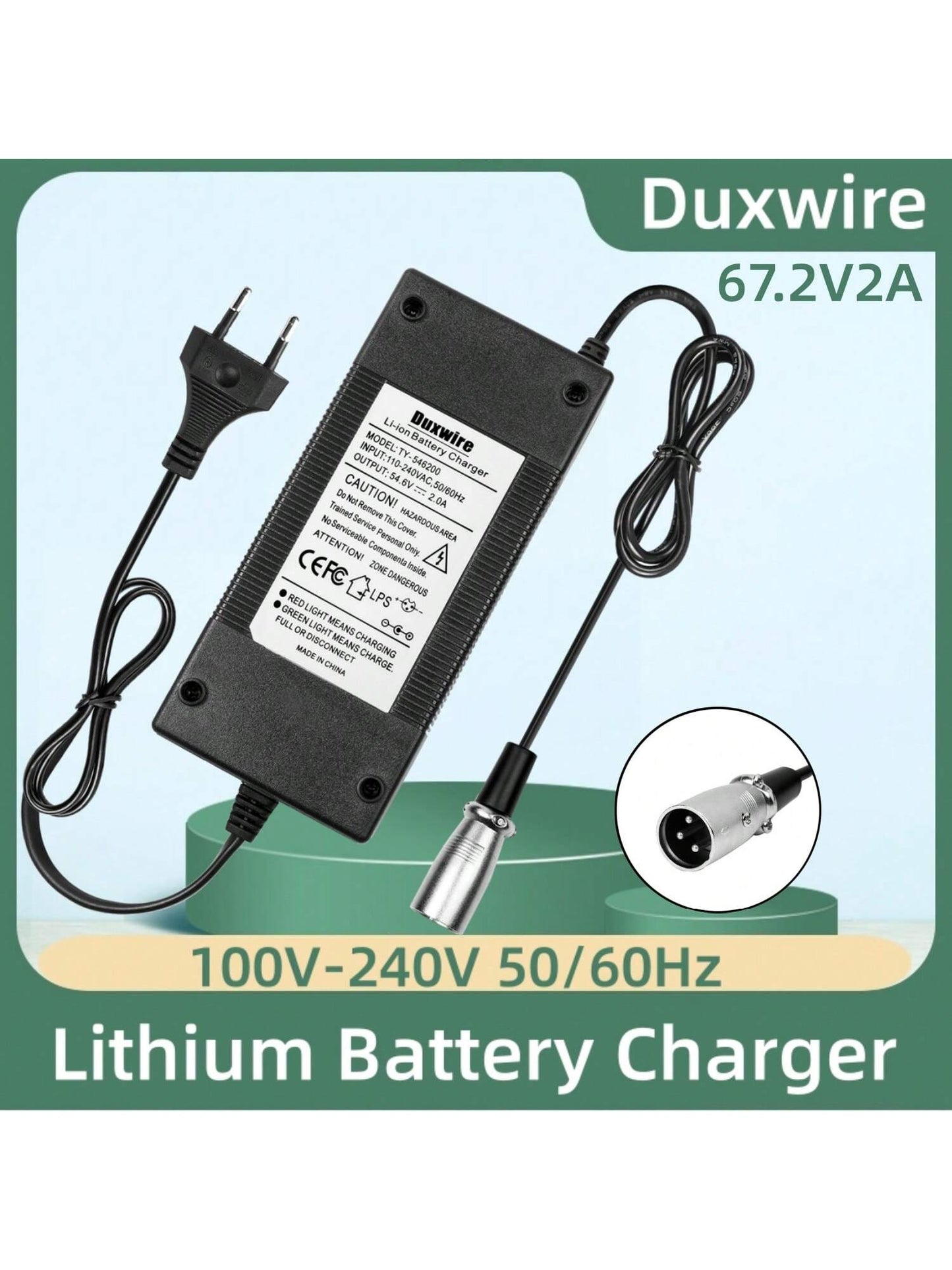 Duxwire 67.2v2a Lithium Battery Charger Eu Plug For 60v Lithium Battery Pack, Suitable For Chainsaw, Electric Motorcycle, Bicycle, Outdoor Lighting Accessories, Canopy Head Plug