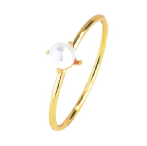 LRGKMCWTOB Women's 14k Yellow Gold Pearl Inlaid Pearl Ring Wedding Party Fashion Engagement Wedding Jewelry Size 6-10 (US 8)