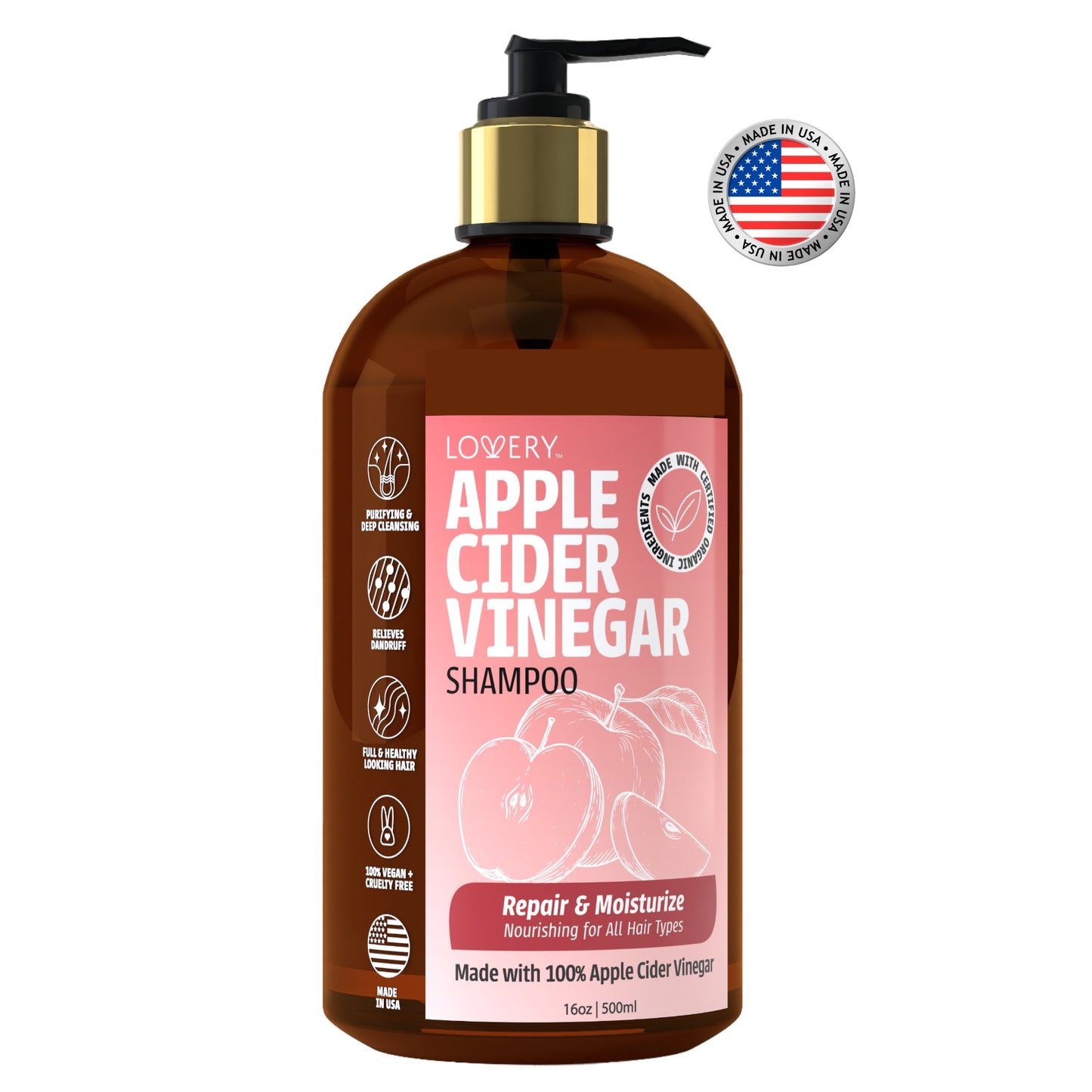Apple Cider Vinegar Shampoo - 16oz Organic Hair Care Made in USA