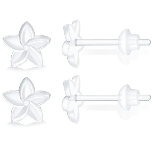 Clear Plastic Earrings for Sports,20g Clear Earrings Spacers Invisible Plastic Post Earrings for Sensitive Ears Work (6 Pairs Lucky Leaf Clover Stud Earrings)