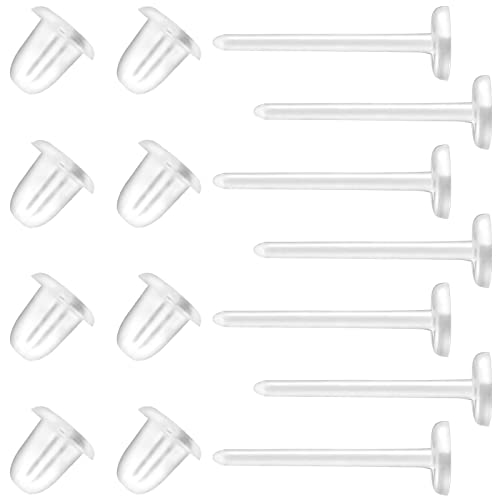 Clear Earrings, KMEOSCH 400Pcs 4mm 18g Clear Stud Plastic Earrings for Surgery MRI Invisible Transparent Earrings Spacers Retainers Hole Keeper