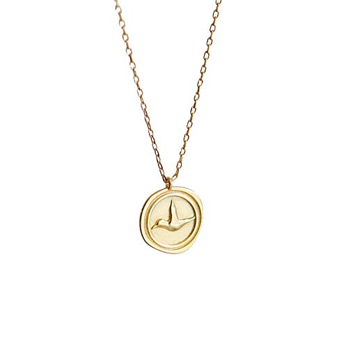 Embossed Bird Gold Coin Necklace for Women Girls 925 Sterling Silver Vintage Disc Small Pendant Choker Necklace Swallow Peace Dove Animal Freedom Statement Jewelry Birthday Gifts Daughter Mom