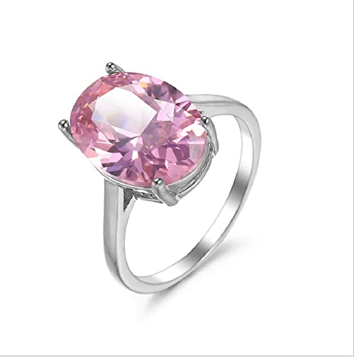 LRGKMCWTOB Women Fashion 925 Silver Oval Cut Pink Topaz Gemstone Ring Wedding Jewelry Size 6-10 (Size 9)