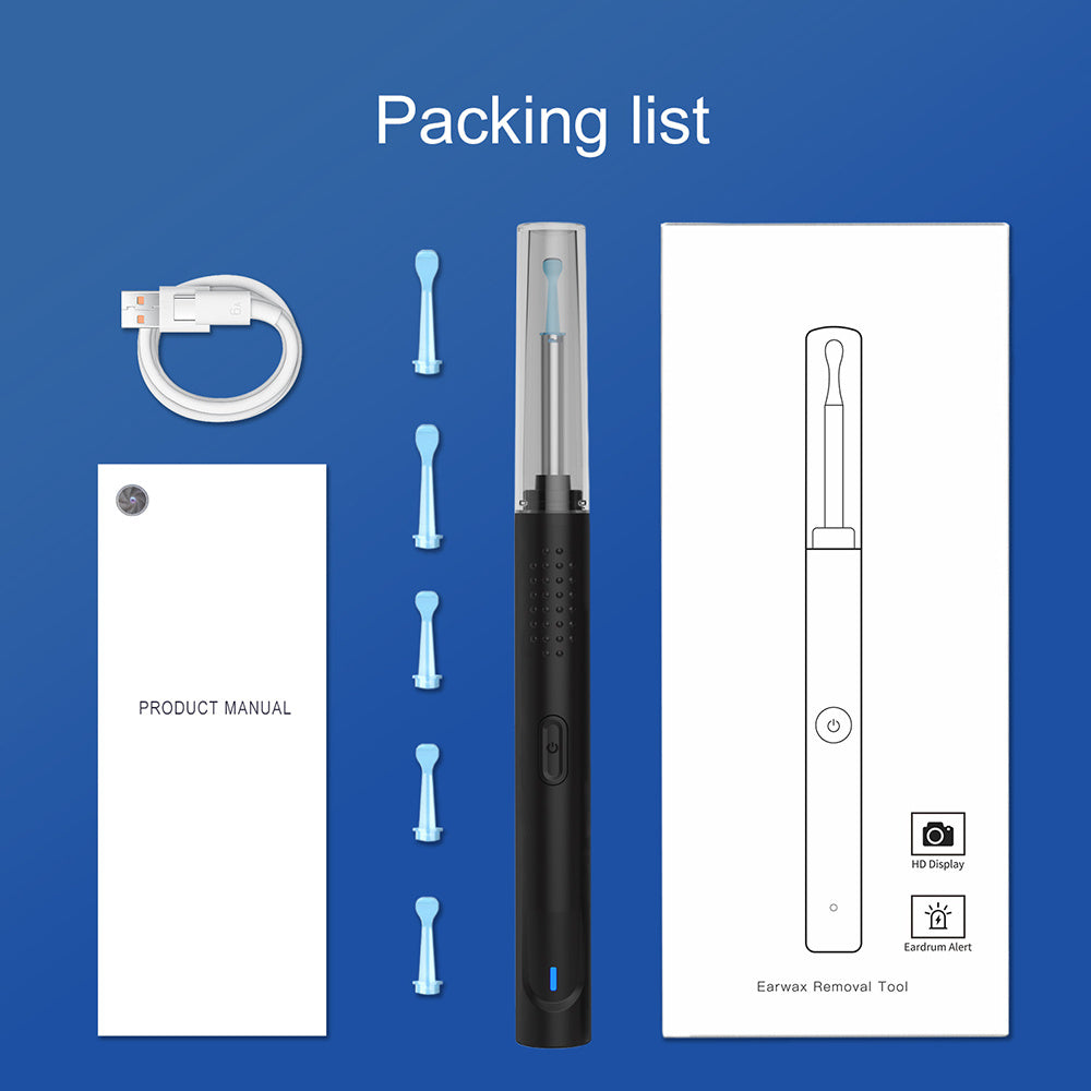 Rechargeable Ear Wax Removal Kit - 5 Ear Scoops, 1080P Camera, Light & Compatible with iPhone, iPad & Android!
