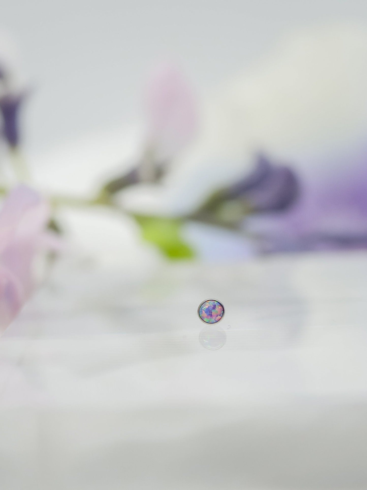 perfect bezel set opal for lobe, cartilage, flat, conch, helix, lip, snakebites, ashley, monroe, philtrum, madonna, medusa piercings