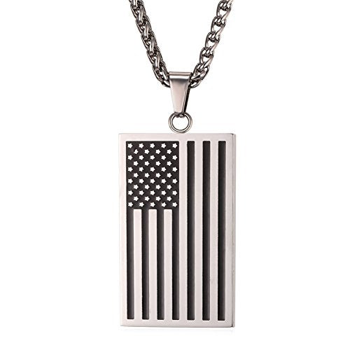 U7 Men 4th of July Jewelry Stainless Steel America Star Pendant Silver Black Enamel American Flag Necklace for Women