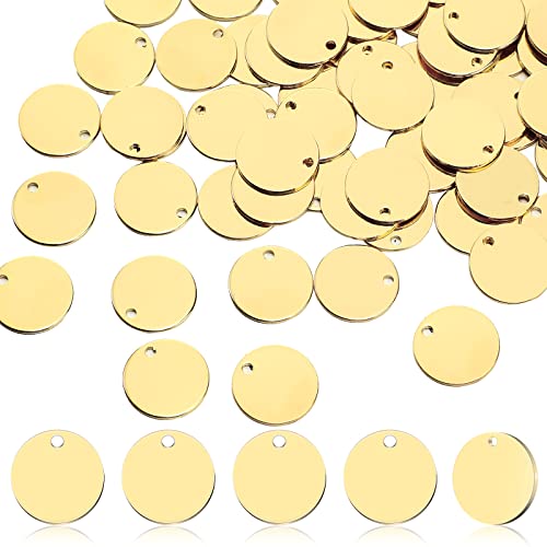 Inbagi 100 Pcs Gold Stamping Blanks Plated Flat Round Blank Stamping Tag Pendants Charms Dog Tags Metal Jewelry Blanks 13 mm Blank Coins for Engraving DIY Jewelry Making Earrings Necklace Bracelet
