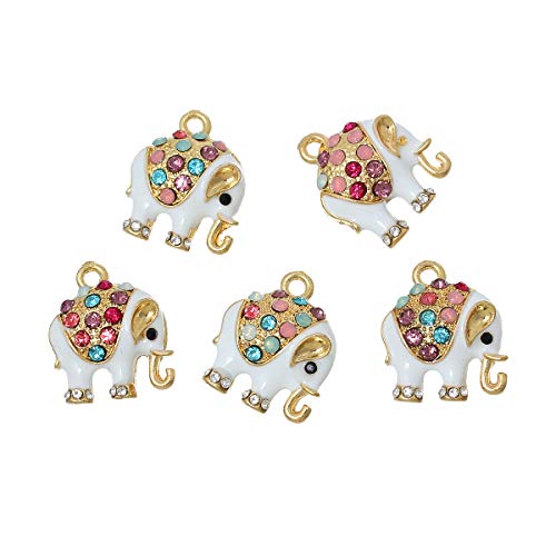 JGFinds Elephant Charm Pendants - 5 Pack with Rhinestones and Enamel, ¾ Inch, DIY Jewelry Making Supplies