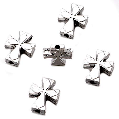 60pcs Antique Silver Cross Beads Our Lady Miraculous Medal Floral Rosary Centerpiece Cross Jesus Virgin Mary Catholic Alloy Crucifix for DIY Jewelry Making Finding 3x10.5x13.5mm(A582)