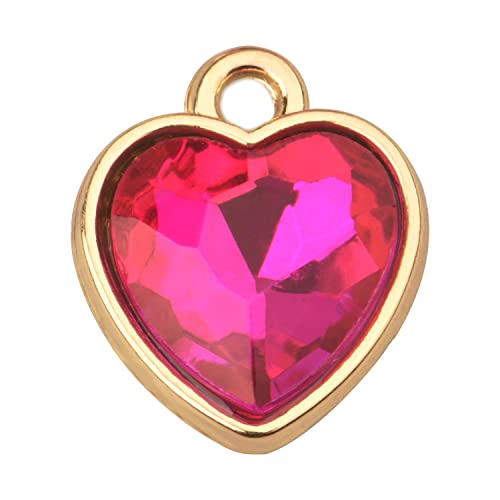Zicdije Pack of 20 Crystal Heart Gold Plated Charms Birthstone Corazón Dijes Pendants for Bracelet Dangle Custom Jewelry Making(Rose Pink)