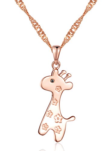 Infinite U Cute Giraffe 925 Sterling Silver Rhodium Plated Sika Deer Pendant Necklace for Women, Rose Gold