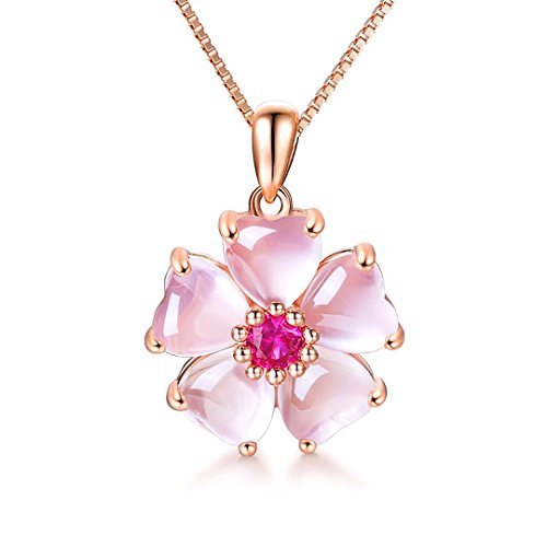 YOUMIYA ROSE Gold Cherry Blossoms Necklace For Graduation and Mother’s Day gifts Pink beautiful Artificial stone crystal Necklace Best Gifts For Women Friend Lover