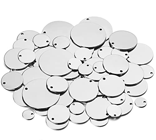 70pcs Mix Size Stainless Steel Blank Stamping Message Word Tag Pendants Flat Round Charms for DIY Jewelry Making
