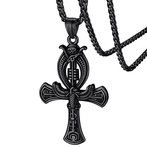 FaithHeart Ankh Cross Pendant Necklace for Female Punk Retro Ancient Egyptian Coptic Protection Jewelry