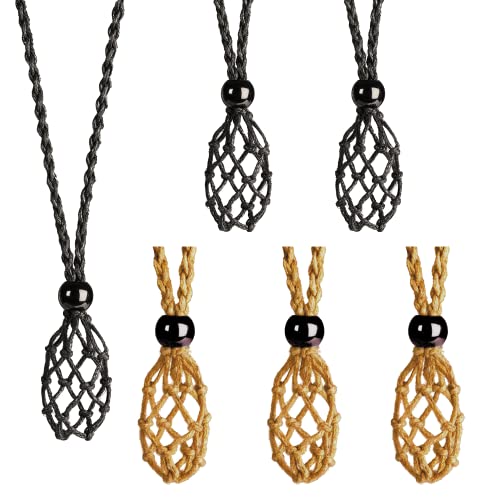 6 Pieces Necklace Cord Empty Stone Holder Empty Necklace Holder Quartz Crystal Stone Necklace Cord, Adjustable Cord Cage Fish Netted Necklace Cord for DIY Jewelry Making Accessories