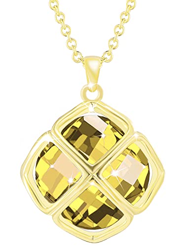 Qinpan 14MM Crystal Pendant Drop Dangle Necklace for Women Glod Plated Costume Jewelry, 24.4*17.8mm, Gold Plated, Citrine