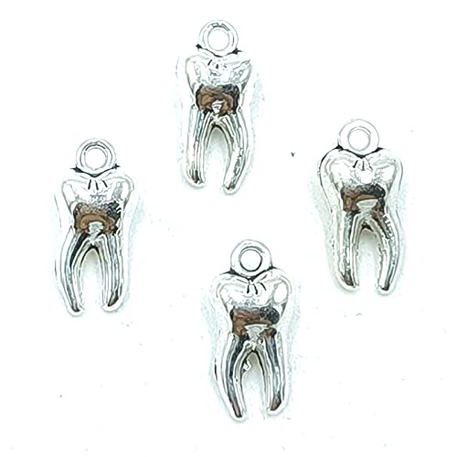 YOOGCORETT 30pcs Charms Tooth Pendants Tibetan Silver Alloy Bulk Vintage Charms Pendants Jewelry Making for Necklace Bracelet DIY Craft Findings Supplies Making 15 X 7mm (Ancient Silver)