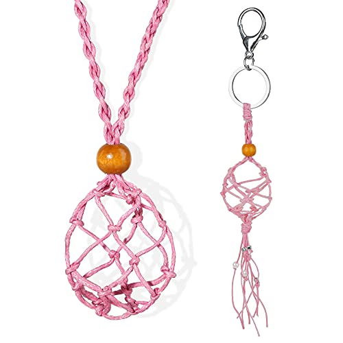 Necklace Cord Empty Stone Holder, Necklace cord for crystals, Pendant stone holder adjustable necklace holder pendant necklace cage cord necklace and Keychain stone holder for Making gifts (Set E)