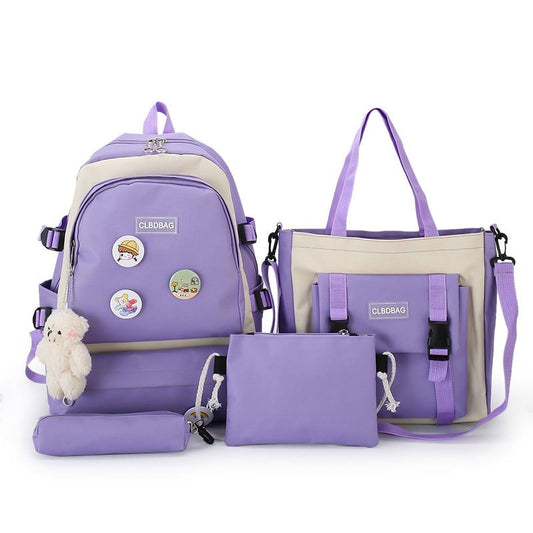 4pcs School Bags Set Kawaii Backpacks for Teen Girls School Backpack School Aesthetic Backpack with Accessories A7