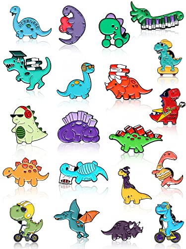 20 Pieces Enamel Pin Brooches Cute Kawaii Dinosaur Enamel Lapel Pins Set Cartoon Animal Brooch Badge Pins Novelty Dinosaur Pattern Pins for Women Clothes Bags Backpack Jackets Accessory DIY