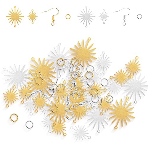 Yolev 70 Pieces Brass Links Pendants Connector Kit Gold Plated Sun Charms Crescent Sun Pendant Jewelry Charms with Earrings Hooks and Jump Rings for DIY Jewelry Making Findings