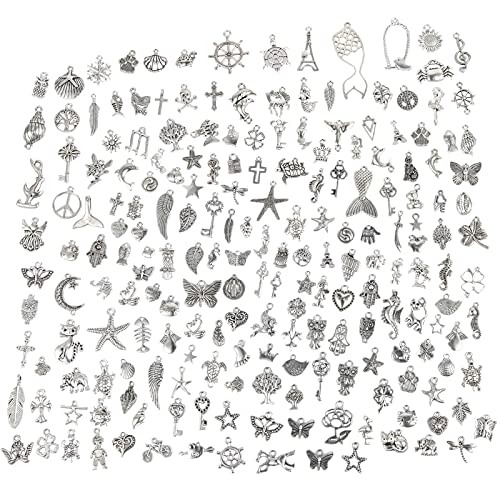CHuangQi 200pcs Bulk Lots Jewelry Making Charms, Mixed Smooth Metal Charms, Pendants Bracelet Necklace Jewelry Making and DIY Craft Accessories