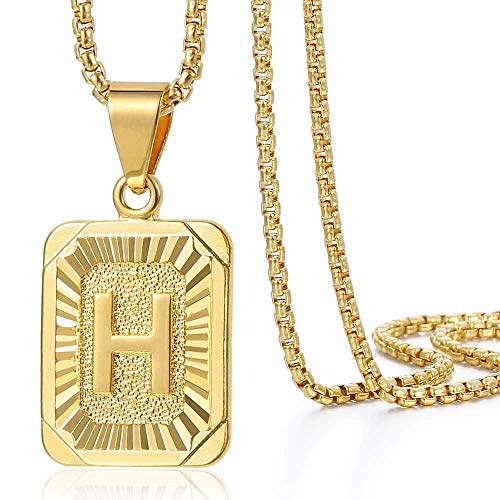 Trendsmax Initial Letter Pendant Necklace for Mens Womens Gold Plated Letter H Pendant Necklace Stainless Steel Box Link Chain 22inch