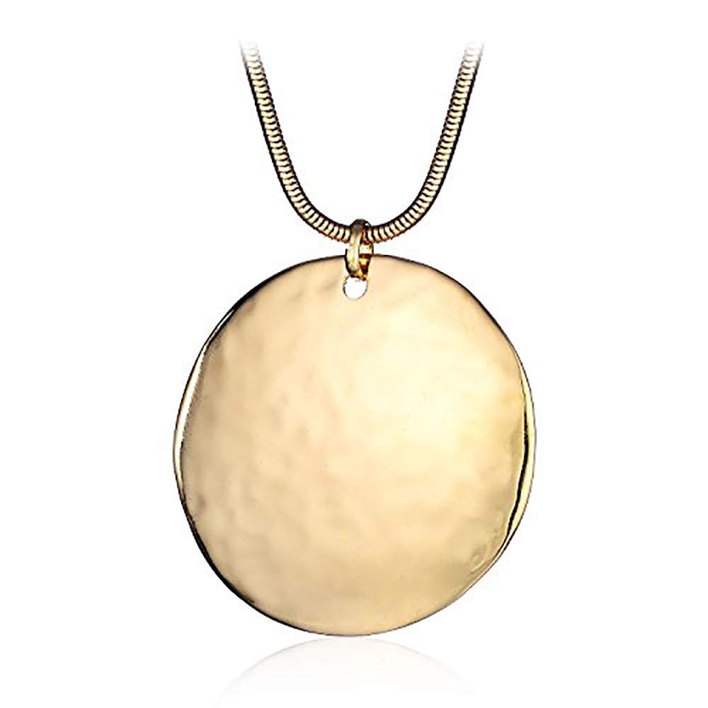 welbijoux Large Round Pendant Necklace Gold Plated Chain Necklace for Women Girls (Gold)