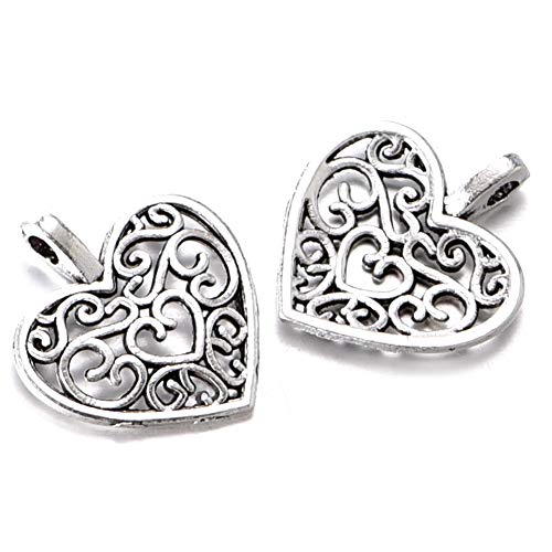 200pcs Antique Silver Plated Hollow Out Heart Charms Pendant DIY Bracelets Necklace Jewelry Making Craft Wholesale 16mmx14.5mm (A616)