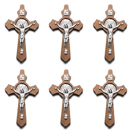 Jiali Q 10 Pieces Handmade Wooden Christian Jesus Cross Religious Crucifix Charms Pendants for DIY jewelry Making Rosary Necklace DIY Jewelry Accessories Charms