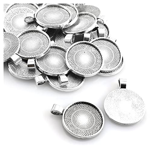 Lind Kitchen 25pcs Round Bezel Pendant Trays Setting Cabochon Blank Base for DIY Crafting Photo Jewelry Findings Making Accessories 25mm