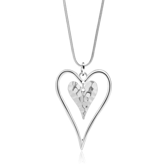welbijoux Long Heart Necklace for Women Silver Chain Pendant Y Necklace Set Statement Pendant Chic Jewelry for Girls with Gifts Box