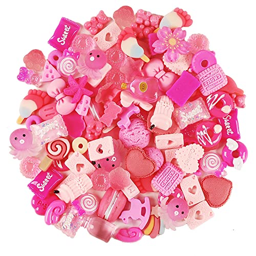 YOUUGIOR 100PCS Slime Charms Cute Candy Plastic Beads Fruit Dessert Ice Cream Resin Charms (Red)