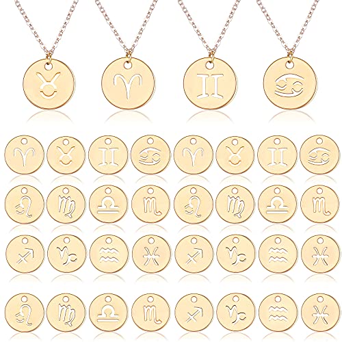 Yinkin 36 Pieces Twelve Zodiac Sign Pendants Golden Alloy Pendant Charms Astrology Horoscope Pendants for DIY Necklaces Bracelets Earrings Jewelry Crafts Making Supplies