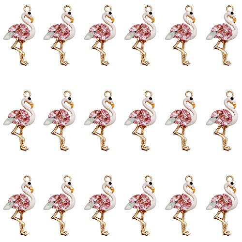 SiegYma Cute Flamingo Charms, 20 Pcs DIY Handmade Making Jewelry Small Accessories Alloy Pendant Necklace Bracelet Sweater Earring Keychain Decoration for Women Gift (Gold)