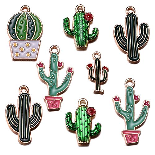 50Pcs Gold Enamel Cactus Charms for DIY Jewelry Making Necklace Bracelet Earring DIY Tropical Theme Charms (A499)