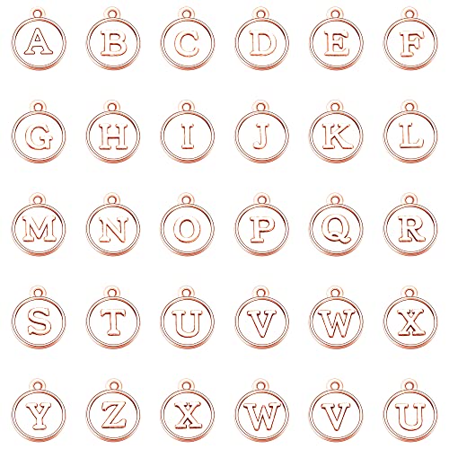 100pcs Antique Rose Gold Plated Round 26 A-Z Alphabet Letter Charms Pendant DIY Bracelets Necklace Jewelry Making Craft Wholesale 12mm x15mm(A344)