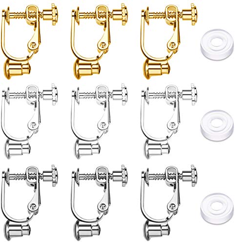 18 Pieces Clip-on Earrings Converter Components with Post for Non-Pierced Ears 3 Colors and Comfort Earring Pads