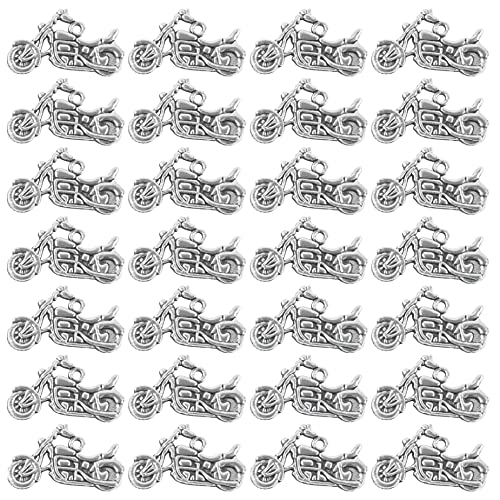 Framendino, 100 Pack Motorbike Charms Tibetan Motorcycle Ally Charms Pendants Vintage Motorcycle Beads for Bracelets Necklaces Earrings Jewelry Making Silver