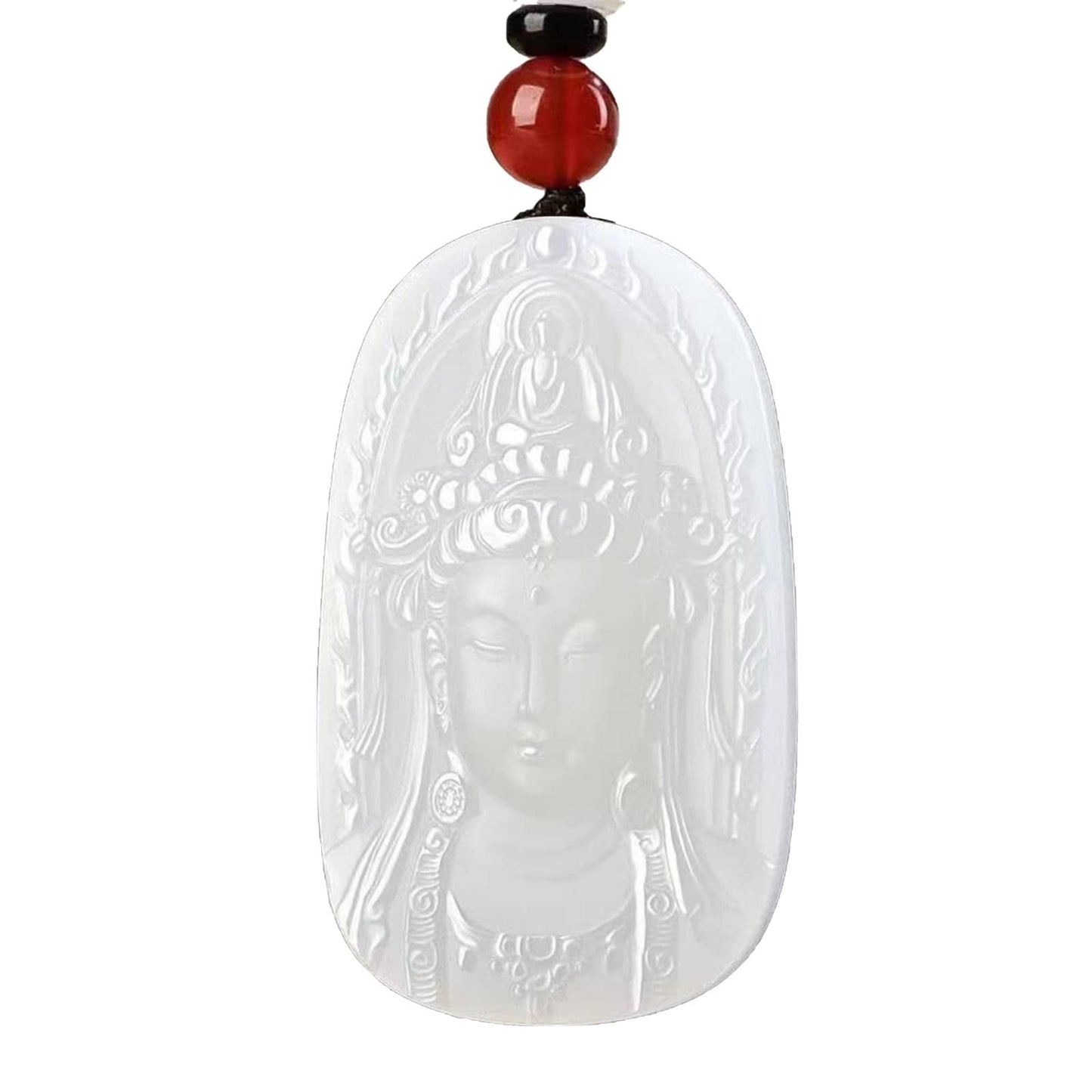 Godtemrow Natural Hand Carved Jade Buddha Necklace Tara Guan Yin Necklace for Men Women Quan Yin Jade Pendant Feng Shui Jewelry Protection Pendant Lucky Amulet (White jade)