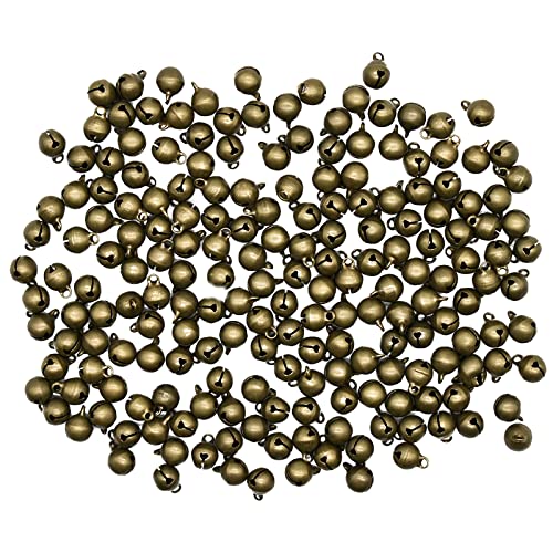 Pinenjoy 200Pcs 8mm Mini Bronze Jingle Bell 1/3 inch Small Bell Vintage Metal Bell for DIY Project Journals Craft Jewelry Making Knitting Necklace House Door Decorations