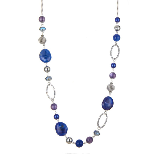 BULINLIN Beaded Long Necklace for Women Silver Sweater Chain Necklace with Crystal Resin Beads, Fashion Jewelry for Girls (52-Sapphire)