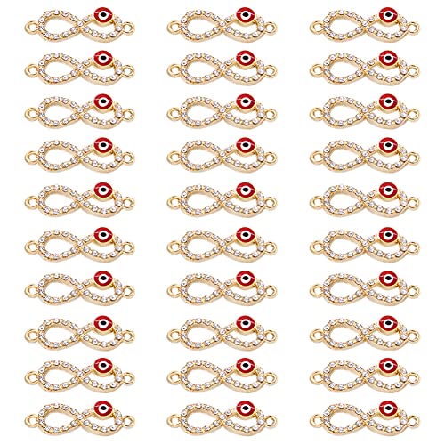 Evil Eyes Connector Charms, SiegYma 30 Pcs Infinity Symbol Rhinestones DIY Handmade for Charm Jewelry Making Necklace Bracelet Keychain Sweater Chain Clavicle Chain Bag Decoration (Red Eye)