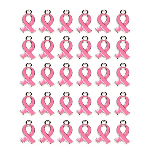 Mystart 30 Pcs Alloy Ribbon Pendants Breast Cancer Awareness Charms Pendants DIY Accessories (Pink)